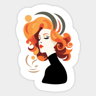 Minimalist Illustration of Orange-Haired Lady in Black Sticker